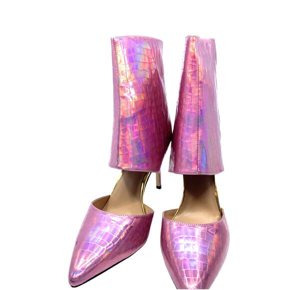 THINGS II COME Women's Size 12M Show-Stopping Pink Snake-Print Ankle Boot - Picture 3 of 12